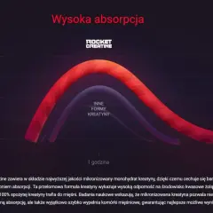 Wykres porównuje absorpcję kreatyny monohydratu (Rocket Creatine) z innymi formami. Monohydrat zapewnia wyższą i szybszą absorpcję.