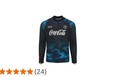 Czarna bluza treningowa z niebieskim, geometrycznym wzorem. Logo EA7, Coca-Cola i herb Napoli. Idealna dla kibica SSC Napoli.