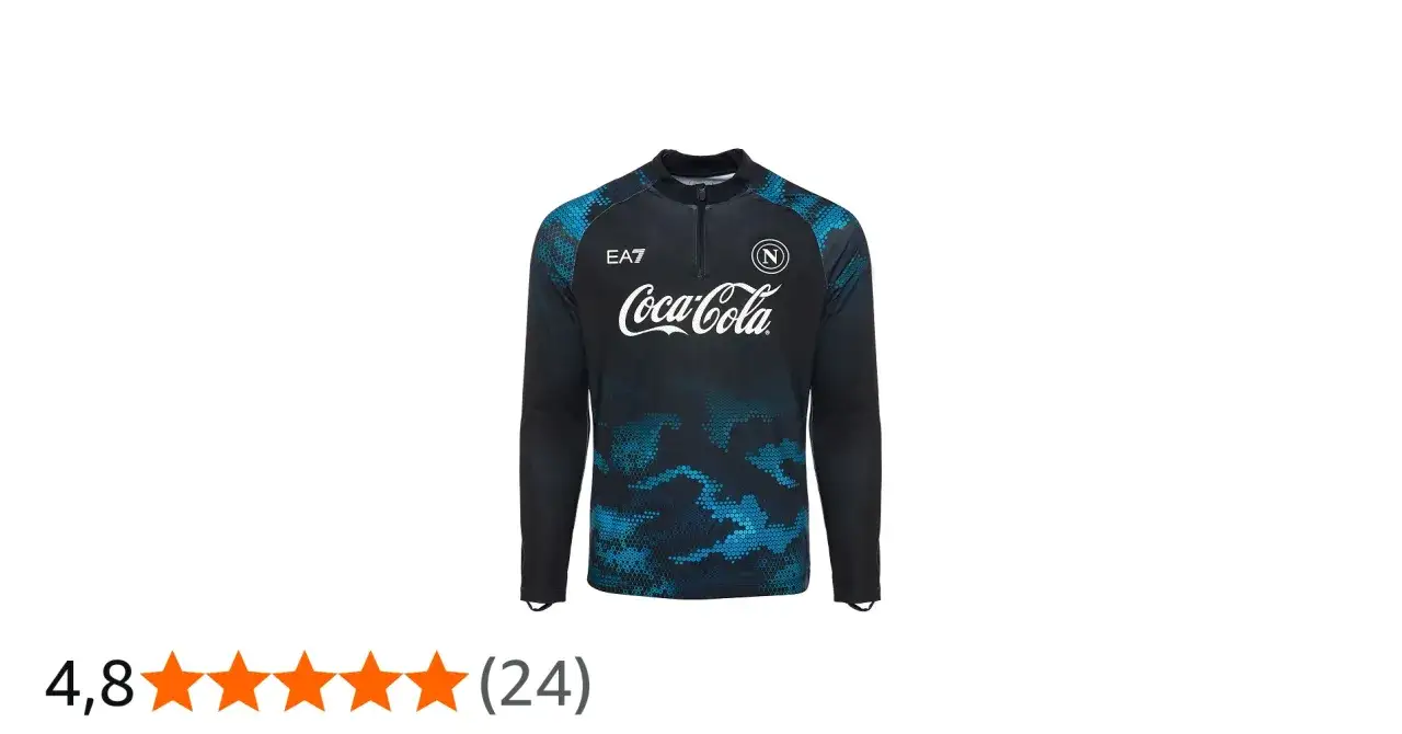 Czarna bluza EA7 z niebieskim, pikselowym wzorem i logo Coca-Cola. Idealna bluza dla kibica Napoli.