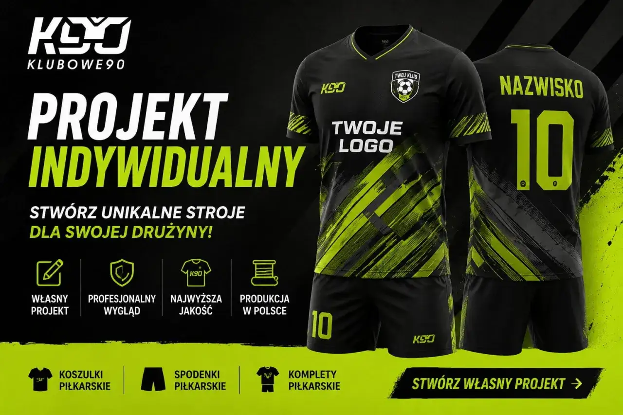Czarna koszulka piłkarska z neonowo-zielonymi akcentami i numerem 10. Stwórz własny projekt stroju dla swojej drużyny!